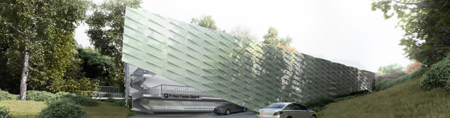 Arkitektbild till byggnationen av Farsta Strands nya infartsparkering